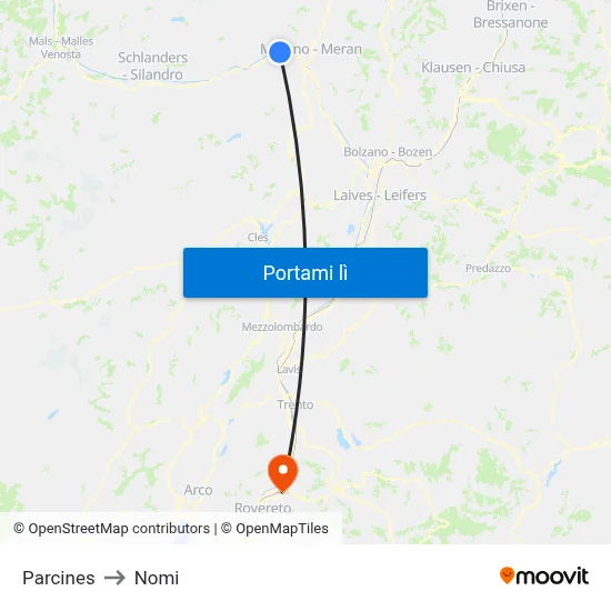 Parcines to Nomi map