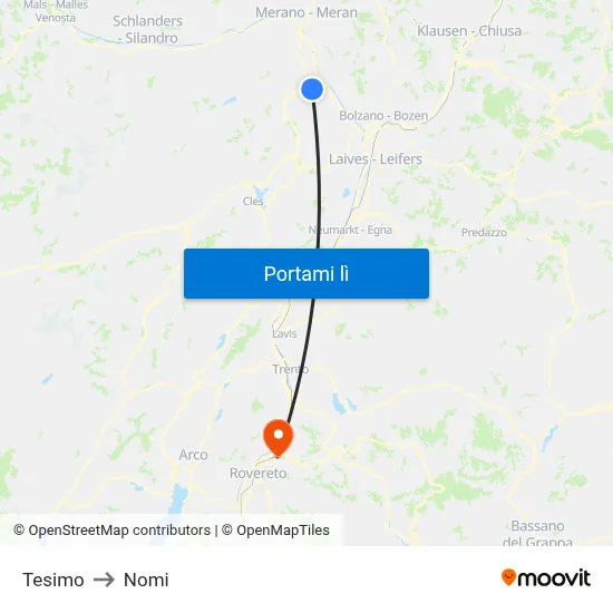 Tesimo to Nomi map