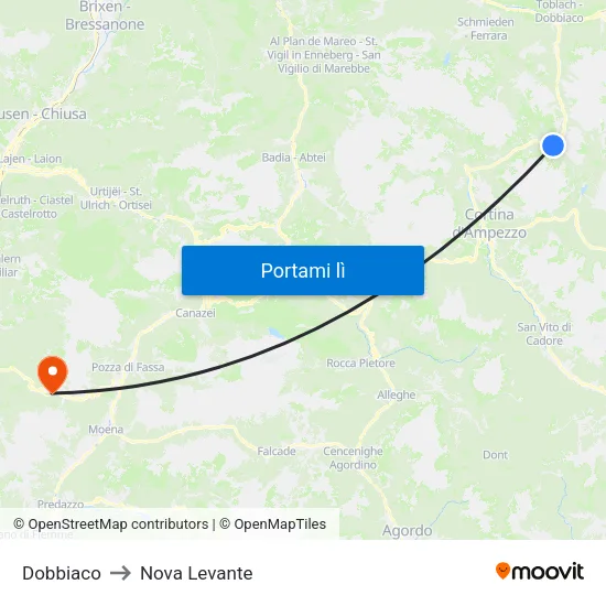 Dobbiaco to Nova Levante map