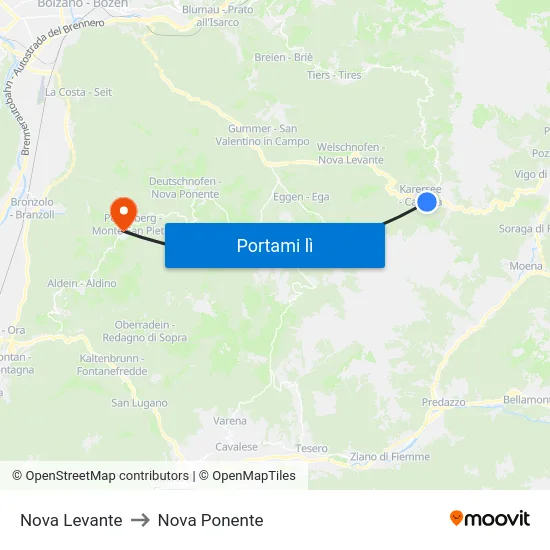 Nova Levante to Nova Ponente map