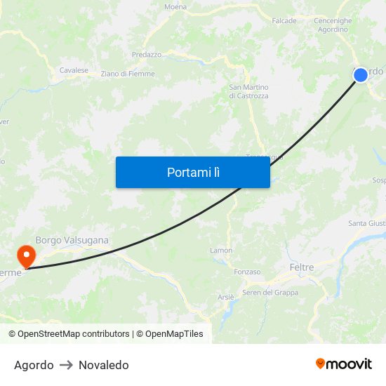 Agordo to Novaledo map