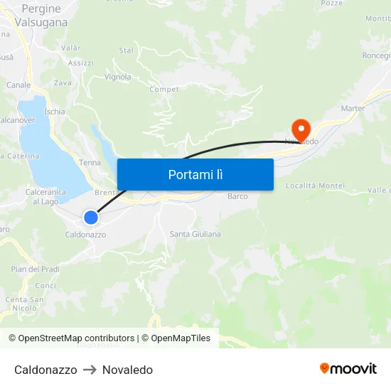 Caldonazzo to Novaledo map