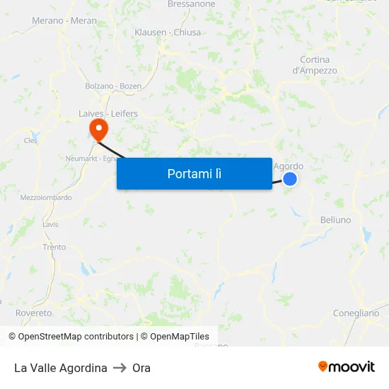 La Valle Agordina to Ora map