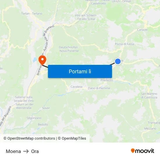 Moena to Ora map