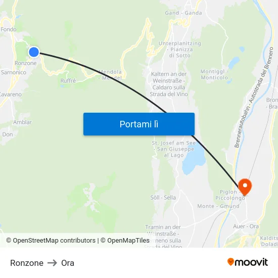 Ronzone to Ora map
