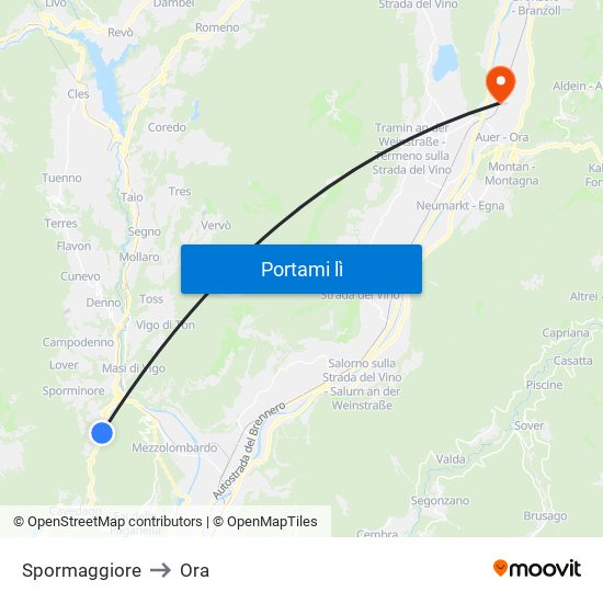 Spormaggiore to Ora map