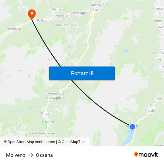 Molveno to Ossana map