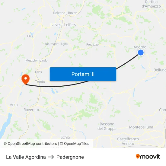 La Valle Agordina to Padergnone map