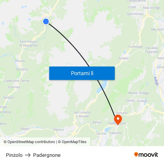 Pinzolo to Padergnone map