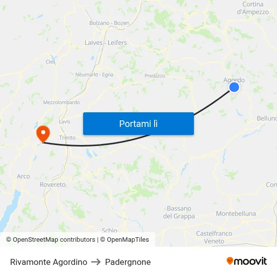 Rivamonte Agordino to Padergnone map