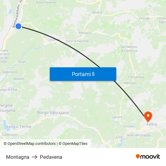 Montagna to Pedavena map