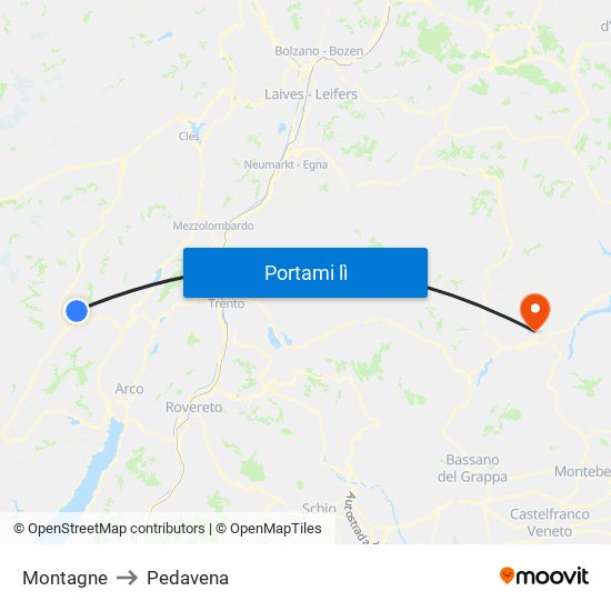 Montagne to Pedavena map