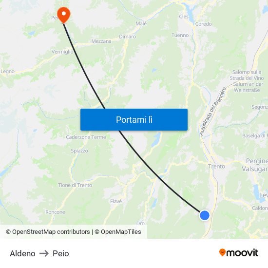 Aldeno to Peio map
