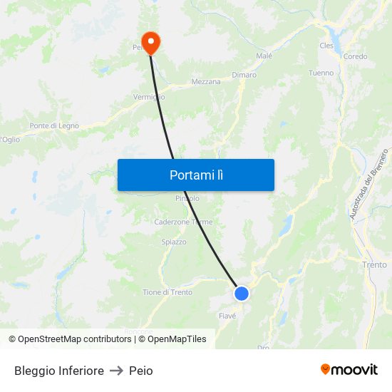 Bleggio Inferiore to Peio map