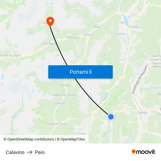 Calavino to Peio map