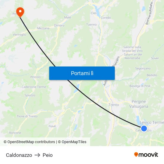 Caldonazzo to Peio map