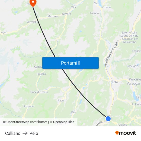 Calliano to Peio map
