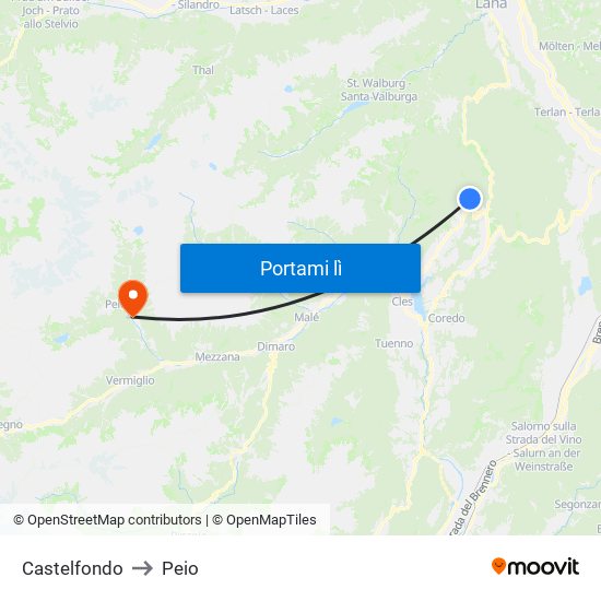 Castelfondo to Peio map