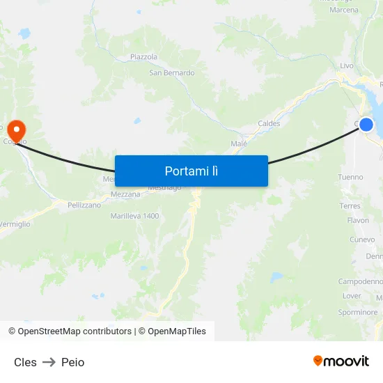 Cles to Peio map