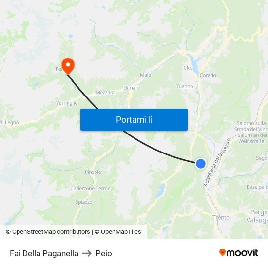 Fai Della Paganella to Peio map