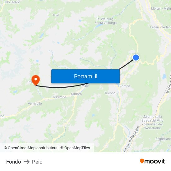 Fondo to Peio map
