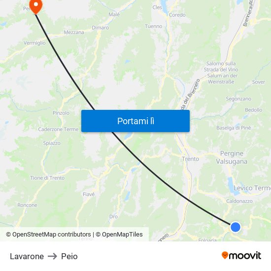 Lavarone to Peio map