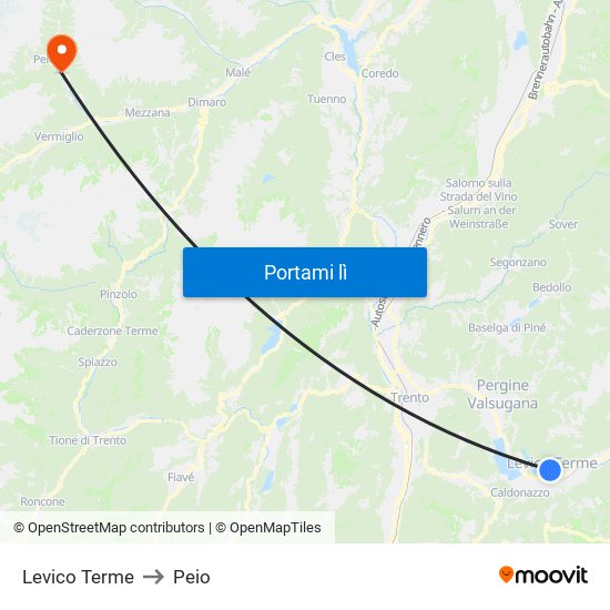 Levico Terme to Peio map