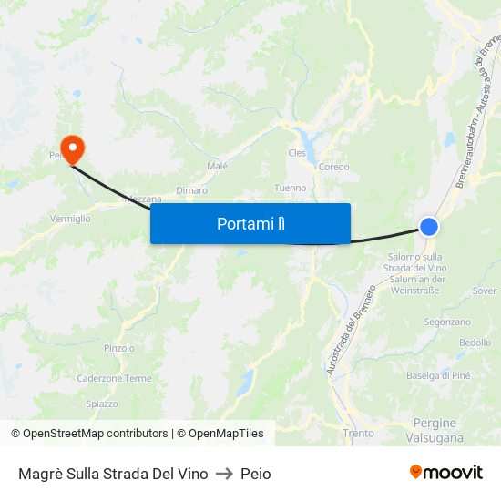 Magrè Sulla Strada Del Vino to Peio map