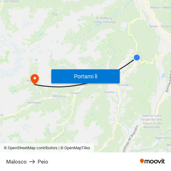 Malosco to Peio map