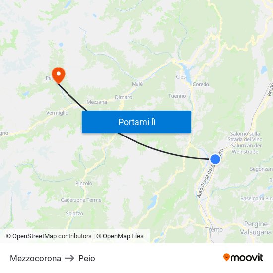 Mezzocorona to Peio map