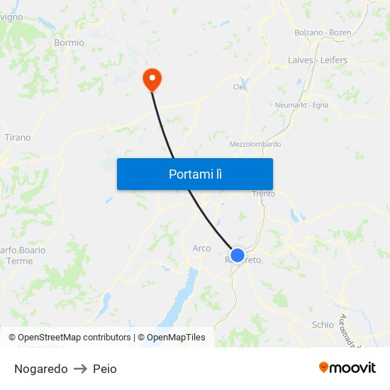 Nogaredo to Peio map