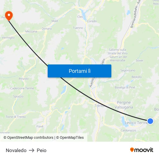 Novaledo to Peio map