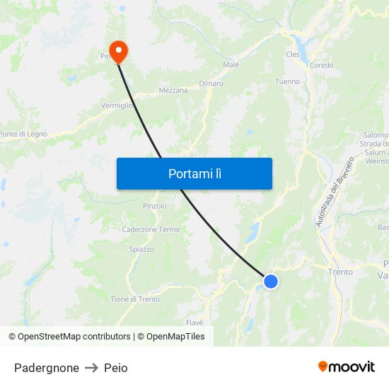 Padergnone to Peio map