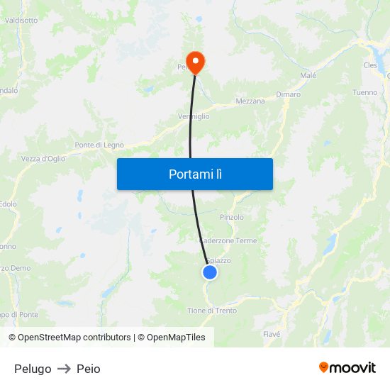 Pelugo to Peio map