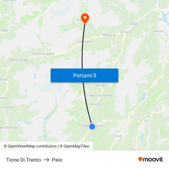 Tione Di Trento to Peio map