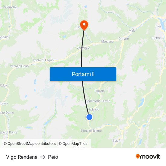 Vigo Rendena to Peio map