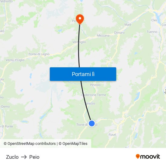 Zuclo to Peio map