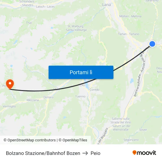 Bolzano Stazione/Bahnhof Bozen to Peio map