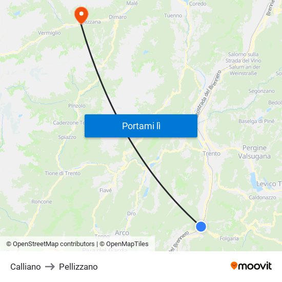 Calliano to Pellizzano map