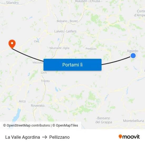 La Valle Agordina to Pellizzano map