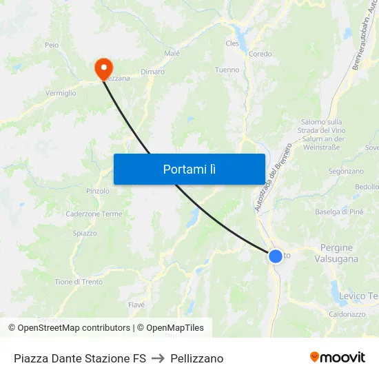 Piazza Dante Stazione FS to Pellizzano map