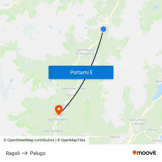 Ragoli to Pelugo map