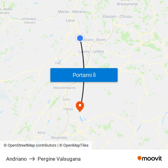 Andriano to Pergine Valsugana map