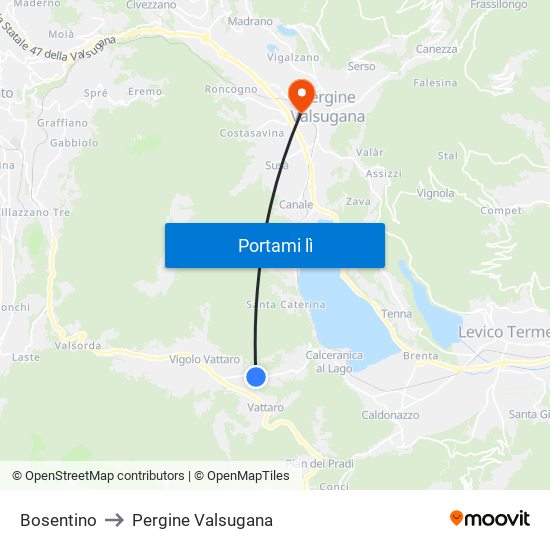 Bosentino to Pergine Valsugana map