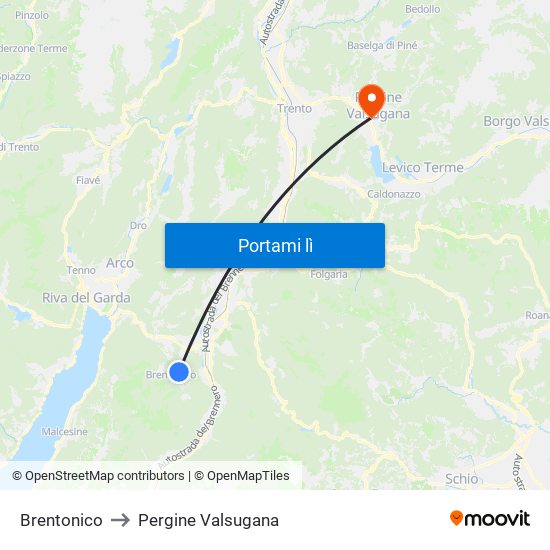 Brentonico to Pergine Valsugana map