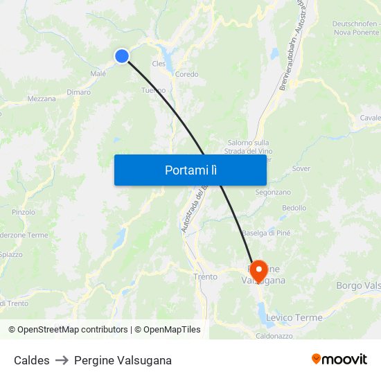 Caldes to Pergine Valsugana map