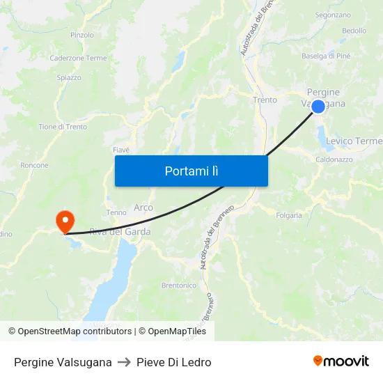 Pergine Valsugana to Pieve Di Ledro map