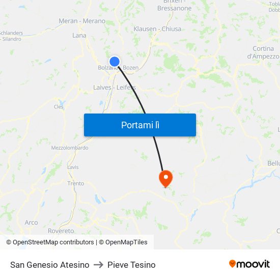 San Genesio Atesino to Pieve Tesino map
