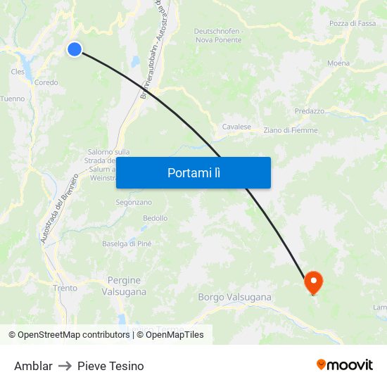 Amblar to Pieve Tesino map