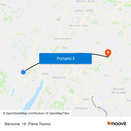 Bersone to Pieve Tesino map